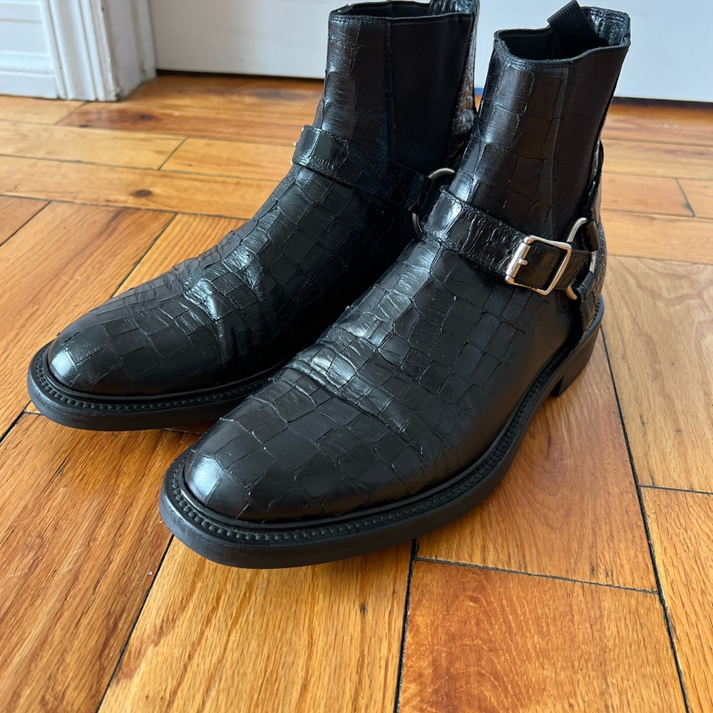 SAINT LAURENT WYATT HARNESS MOTORCYCLE BOOTS - 43 - 10 - Mens - Black